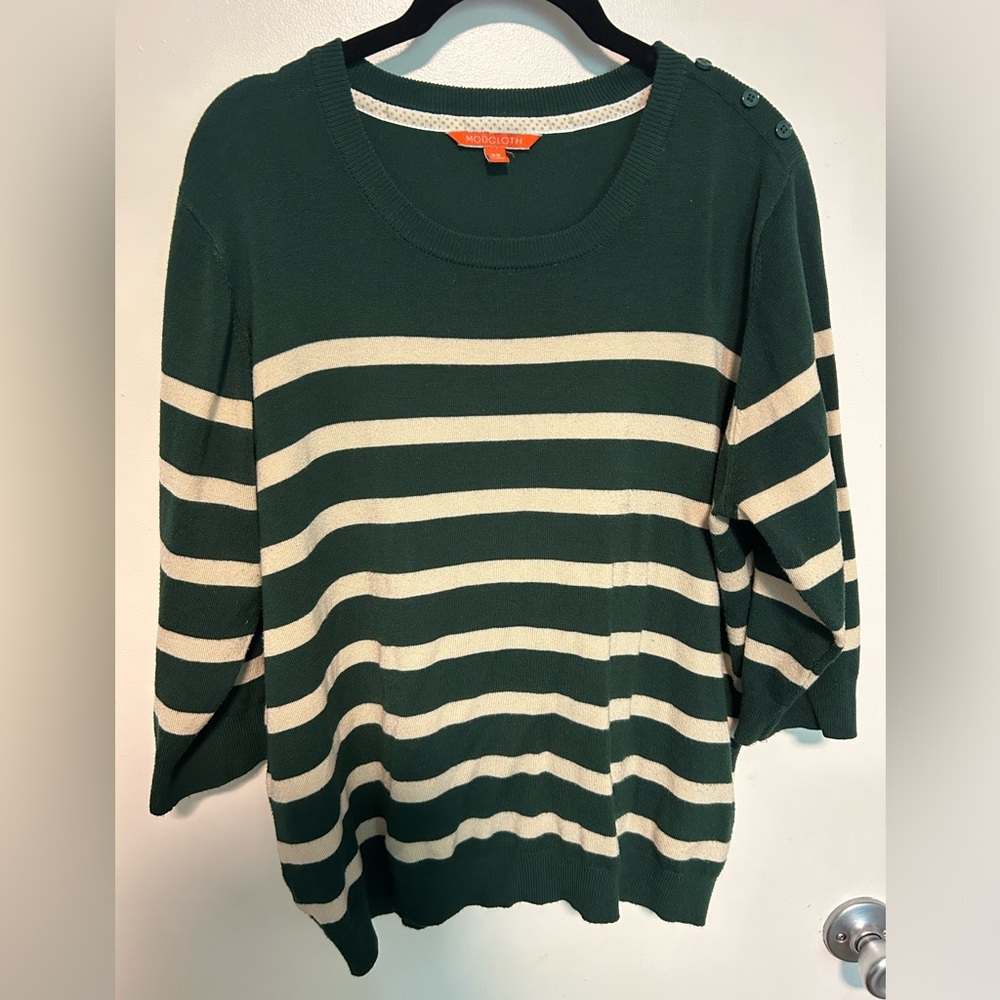 ModCloth green and cream striped sweater